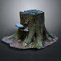 Natural Tree Stump Scene With Mushrooms Moss And Fallen Leaves Around Roots 3d model