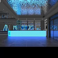 Modern Bar Interior Design With Blue Lighting And Comfortable Seating Area 3d model