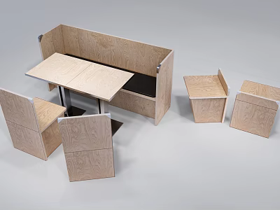 Wooden Public Chair Design With Table And Stools For Public Spaces 3d model