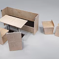 Wooden Public Chair Design With Table And Stools For Public Spaces