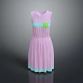 Sleeveless Pink Striped Dress With Light Blue Waistband Green Pocket And Light Blue Hem