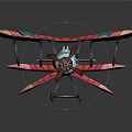 Vintage Biplane Model Airplane With Colorful Red Pink Blue Stripes And Propeller