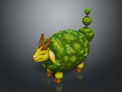Game and Movie Character Green Leaf Covered Horned Creature With Tree Like Structure On Back 3d model