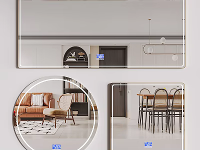 Modern Wall Mirror With Sleek Frame In Contemporary Living Room Interior 3d model