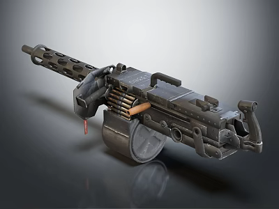 Tactical Heavy Machine Gun With Ammunition Belt Metal Barrel And Bipod Design 3d model