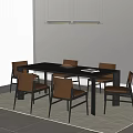 Modern Dining Table And Chairs Set With Leather Seats And Metal Frame In Minimalist Interior