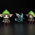 Game Movie Characters Two Elves With Green Hoods And Blue Dragon Figure