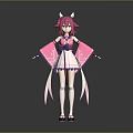 Game Movie Character With Pink Hair Animal Ears Pink Kimono White Details In Anime Style
