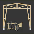 Wooden Building Frame Model Interior With Bicycles And Detailed Structure