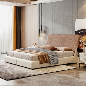 Modern Double Bed Home Italian Minimalist Italian Minimalist Bed Leather Fabric Bed 3d model