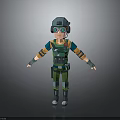 Futuristic Military Character With Helmet Goggles Green Orange Tactical Outfit Standing Pose