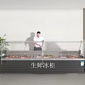Commercial Fresh Food Display Freezer With Fresh Meat And Staff In Indoor Store