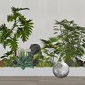 Bonsai Potted Plants With Various Greenery Rock Accent And Moon Lamp Lighting