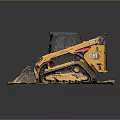 CAT Yellow Tracked Skid Steer Loader Model Displayed On Green Base With Gray Background 3d model