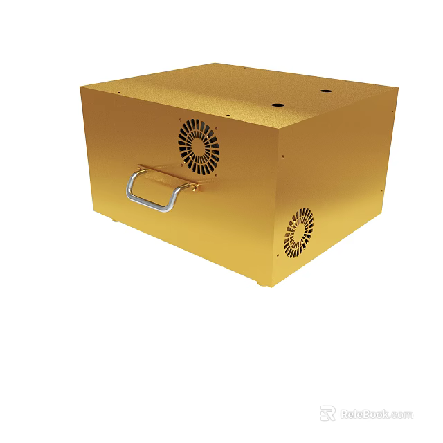 Golden Cube Shaped Box With Metal Handle And Ventilation Holes Design 3d model 