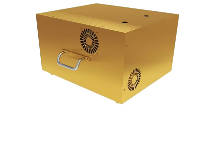 Golden Cube Shaped Box With Metal Handle And Ventilation Holes Design 3d model