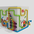 Cube Shaped Play Equipment With Colorful Tubes Cartoon Animals Music Notes And Horns