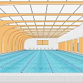 Indoor Swimming Pool Interior With Orange Arches White Ceiling And Lane Dividers