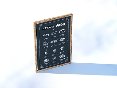 Wooden Framed French Food Blackboard With Illustrative Food Icons For Home Decor 3d model