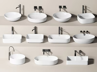 Various Stylish Washbasin Designs With Different Shapes And Faucet Styles For Modern Bathroom Decor 3d model