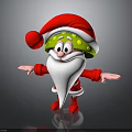 Green Face Christmas Themed Cartoon Character Wearing Red Santa Hat And White Beard