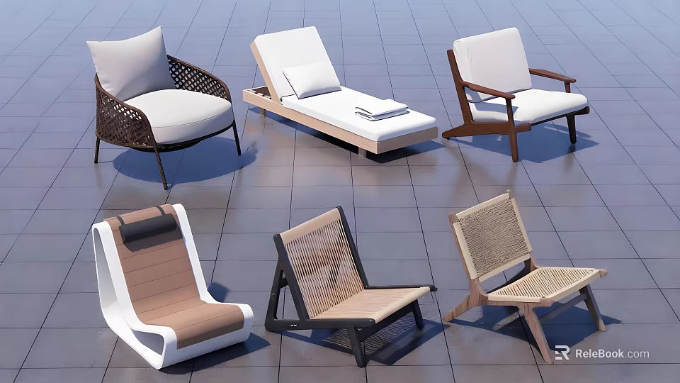 Various Stylish Outdoor Chairs With Woven Wooden And Modern Leisure Designs 3d model 