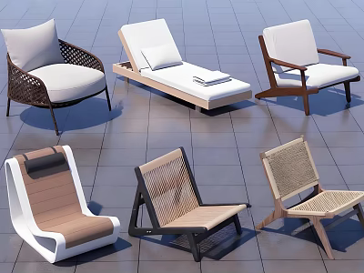 Various Stylish Outdoor Chairs With Woven Wooden And Modern Leisure Designs 3d model