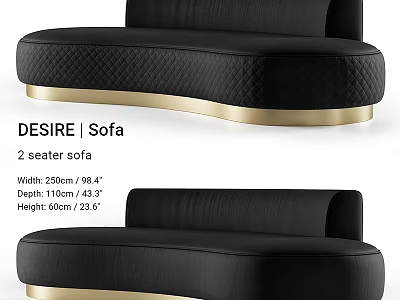 Modern Leisure 2 Seater Sofa Set With Black Upholstery And Gold Base 3d model
