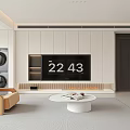 Modern Living Dining Room Interior With Light Sofa Coffee Table Area Rug And Decorative Art