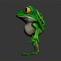 Green Reptile With Yellow Eyes And White Belly In Standing Pose On Gray Background