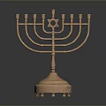 Golden Menorah With Star of David Metal Base Decorative Household Item