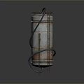 Rusty Cylindrical Industrial Tank with Blue Hose and Metal Stand