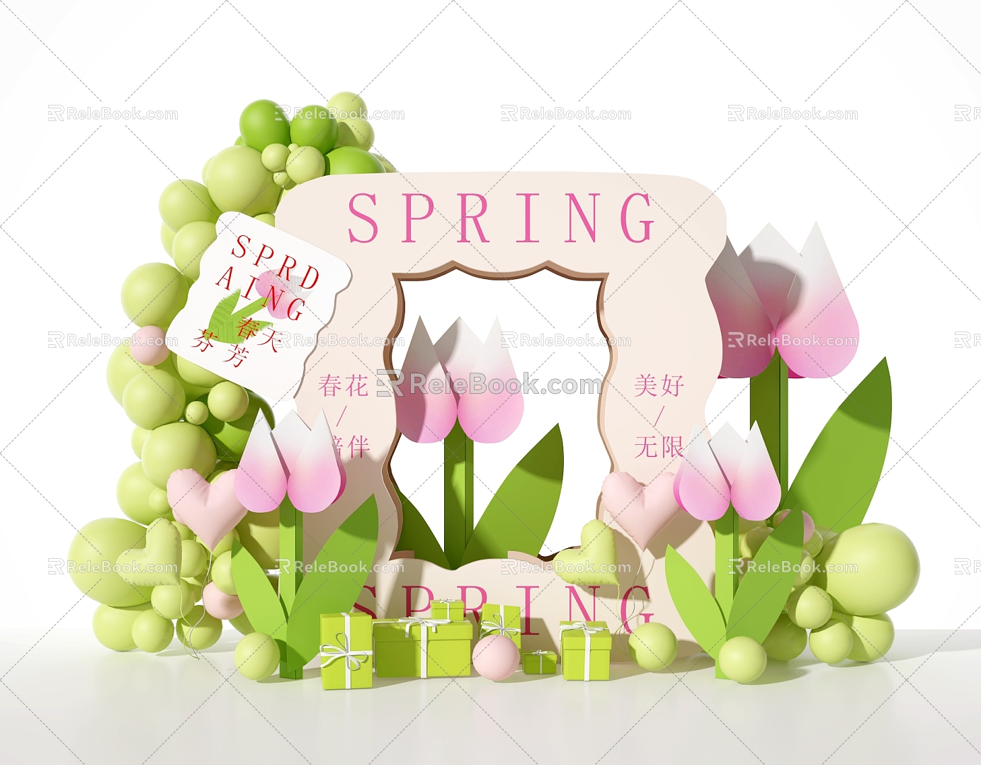 Modern Meichen Display Window Floral Flower Style Wall Floral Theme Balloon Floral Style Photo Area Tulip Flower Card Area Meichen Decoration 3d model