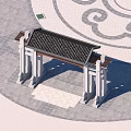 Traditional Chinese Paifang Archway With Tiled Roof And Stone Pillars Under Blue Sky