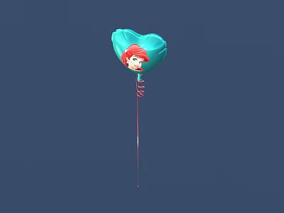 Green Heart Shaped Balloon with Cartoon Girl Design Red String and Playful Look 3d model