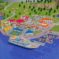 Scenic Coastal Landscape With Colorful Buildings Red Orange Roofs Blue Water Docked Boats Green Trees