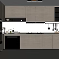 Modern Open Kitchen Interior Design With Wooden Cabinets Gray Countertop And Black Appliances