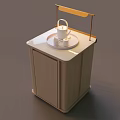 Modern Wooden Tea Table With White Countertop Teapot And Golden Stand