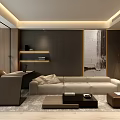 Modern Hotel Room Interior With Comfortable Sofa Wooden Furniture And Decorative Wall Art