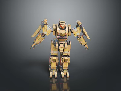 Golden Robot Model With Four Legs Square Body And Extended Arms On Gray Gradient Background 3d model