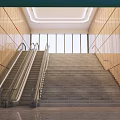 Modern Building Hall Interior With Silver Escalator And Staircase On Marble Floor