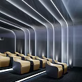 Elegant Modern Cinema Interior Featuring Comfortable Seats And Curved Lighting Design 3d model