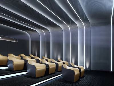 Elegant Modern Cinema Interior Featuring Comfortable Seats And Curved Lighting Design 3d model