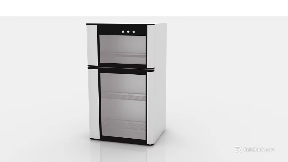 Modern White And Black Vertical Kitchen Appliance With Glass Double Doors 3d model 