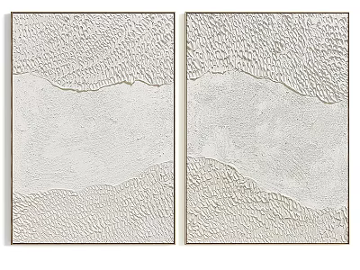 Two Piece Framed Abstract Painting With Textured Wavy Relief In Neutral Tones 3d model
