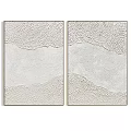 Two Piece Framed Abstract Painting With Textured Wavy Relief In Neutral Tones