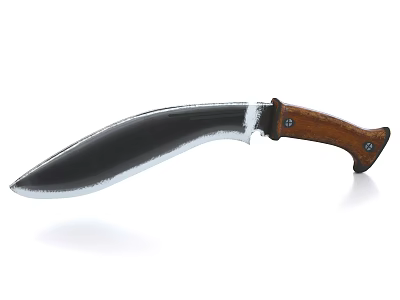 Sharp Black Blade Machete With Wooden Handle And Metal Rivets As Practical Weapon 3d model