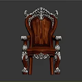 Ornate Red Wooden Armchair With Silver Carved Decorations And Luxury Design
