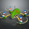 Green Multirotor Drone Featuring Cartoon Shark Head And Protective Propeller Rings 3d model