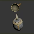 Ceramic Blue And White Teapot Pouring Into Yellow White Mug On Dark Background